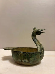 Chinese Archaistic Duck Form Dish with Incised Decoration Verdigis Patina