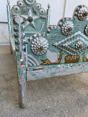 Tramp Art Folk Art Dog Bed With Silver And Blue Paint