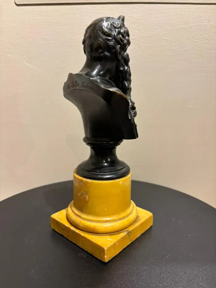 Signed Bronze Bust of Moses on a Sienna Marble Base, After Michelangelo