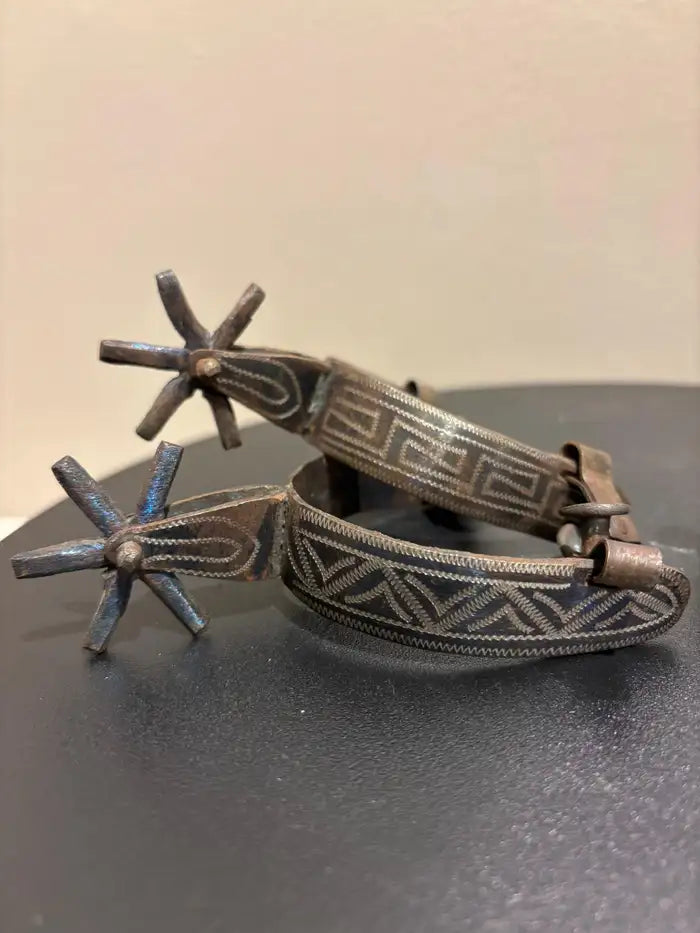 Spanish Colonial Etched Steel Spurs, Circa 1800