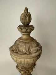 Pair 19th Century Neoclassical Style Italian Plaster Urns with Flame Finials