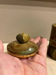 Italian Agate Hard Stone Round Box with Lid and Brass Mounts