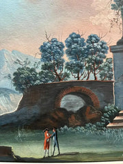 Pair 18th or 19th Century Italian Grand Tour Gouaches of Vesuvius, Bay of Naples
