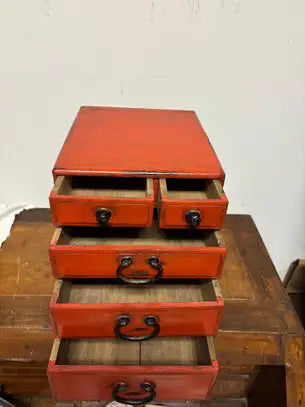 Southeast Asian Small Red Painted Apothecary Chest