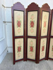 Italian Painted Four Panel Wood Screen Room Divider With Floral Decoration