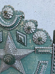 Tramp Art Folk Art Dog Bed With Silver And Blue Paint