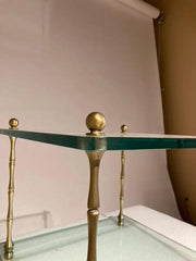 Pair of Italian Mid Century Modern Faux Bamboo Glass and Brass Side Tables