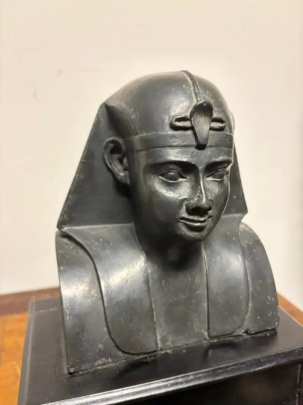 Ancient Egyptian Style Bust of a Pharaoh on Black Lacquer Base