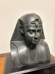 Ancient Egyptian Style Bust of a Pharaoh on Black Lacquer Base