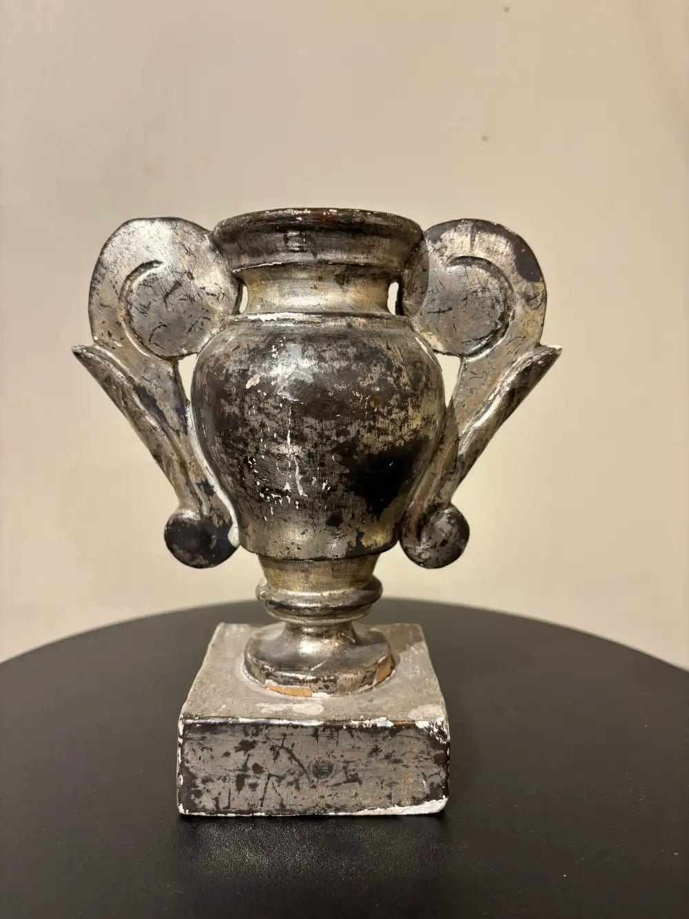 Pair 18th Italian Century Carved Silver Gilt Two Handled Urns