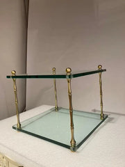 Pair of Italian Mid Century Modern Faux Bamboo Glass and Brass Side Tables