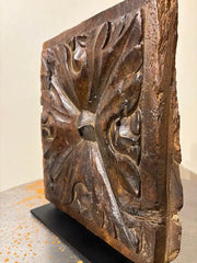 17th Century Spanish Carved Walnut Door Panel on Baroque, Hand-Carved, Steel Base