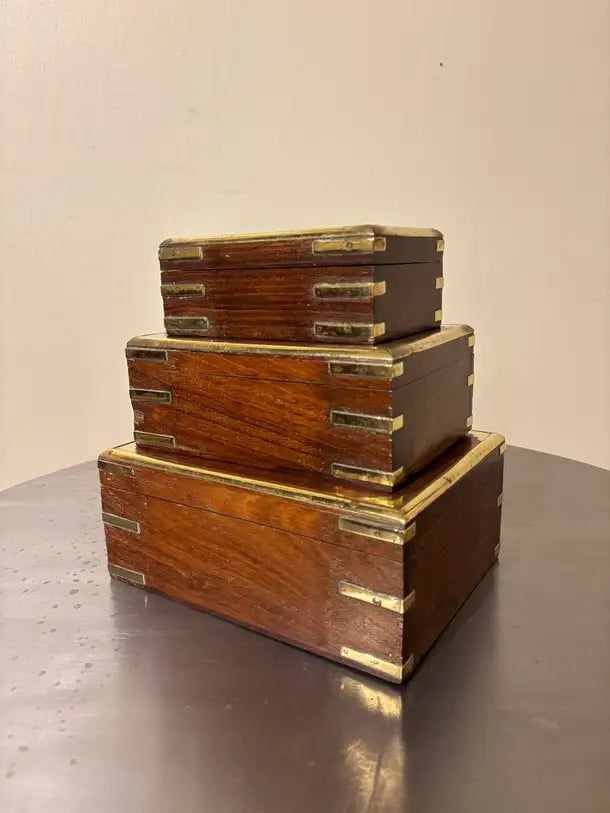 Set of Three 19th C Regency Anglo Indian Rosewood Boxes with Brass Mounts