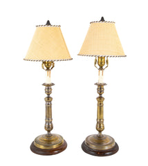 Pair of Bronze First Empire Candlesticks Now as Lamps