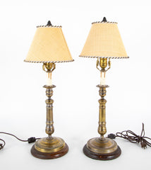 Pair of Bronze First Empire Candlesticks Now as Lamps