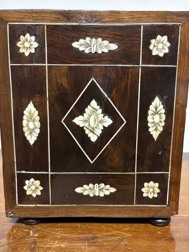 17th Century Dutch Baroque Rosewood Chest with Etched Bone Inlay