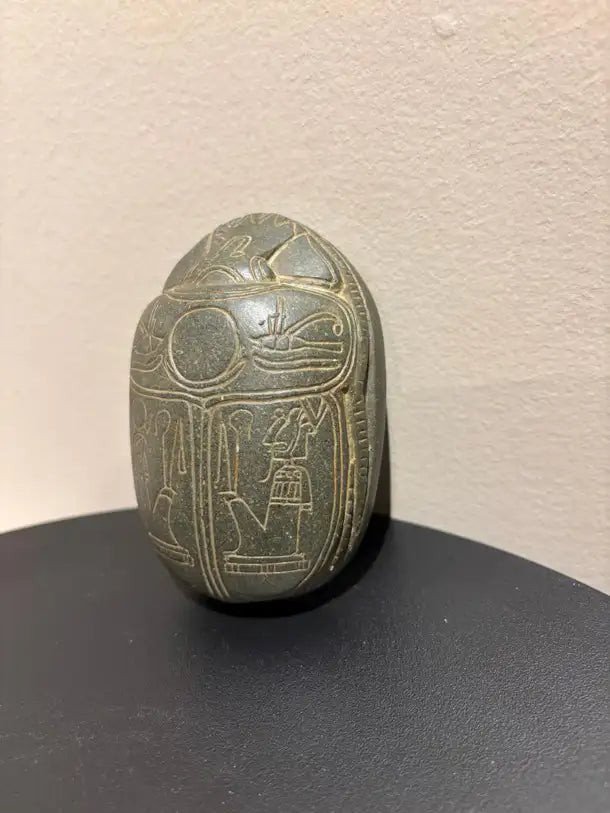 Grand Tour Egyptian Scarab of Carved Steatite with Hieroglyphics