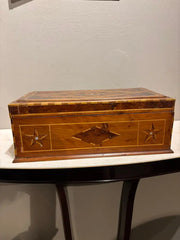19th Century Burl Wood Box With Fruit Wood and Mother of Pearl Inlay