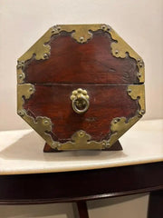 19th Century Chinese Rosewood Octagonal Box with Brass Mounts