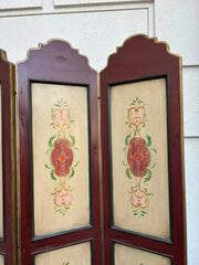 Italian Painted Four Panel Wood Screen Room Divider With Floral Decoration