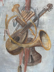 18th Century Italian Trompe L'Oeil Painting On Canvas Of Musical Instruments