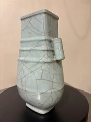 19th Chinese Hu Shaped Celadon Porcelain Vase with Crackle Glaze