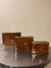 Set of Three 19th C Regency Anglo Indian Rosewood Boxes with Brass Mounts