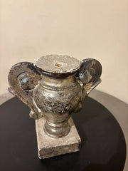Pair 18th Italian Century Carved Silver Gilt Two Handled Urns