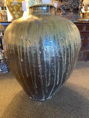 19th Century Japanese Green Glazed Ceramic Storage Jar, Large Scale