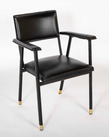 A Black Leather Wrapped Armchair Attributed to Jacques Adnet