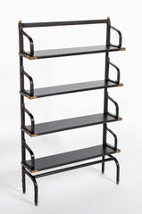 A Jacques Adnet Stitched Black Leather Covered Small Bookcase