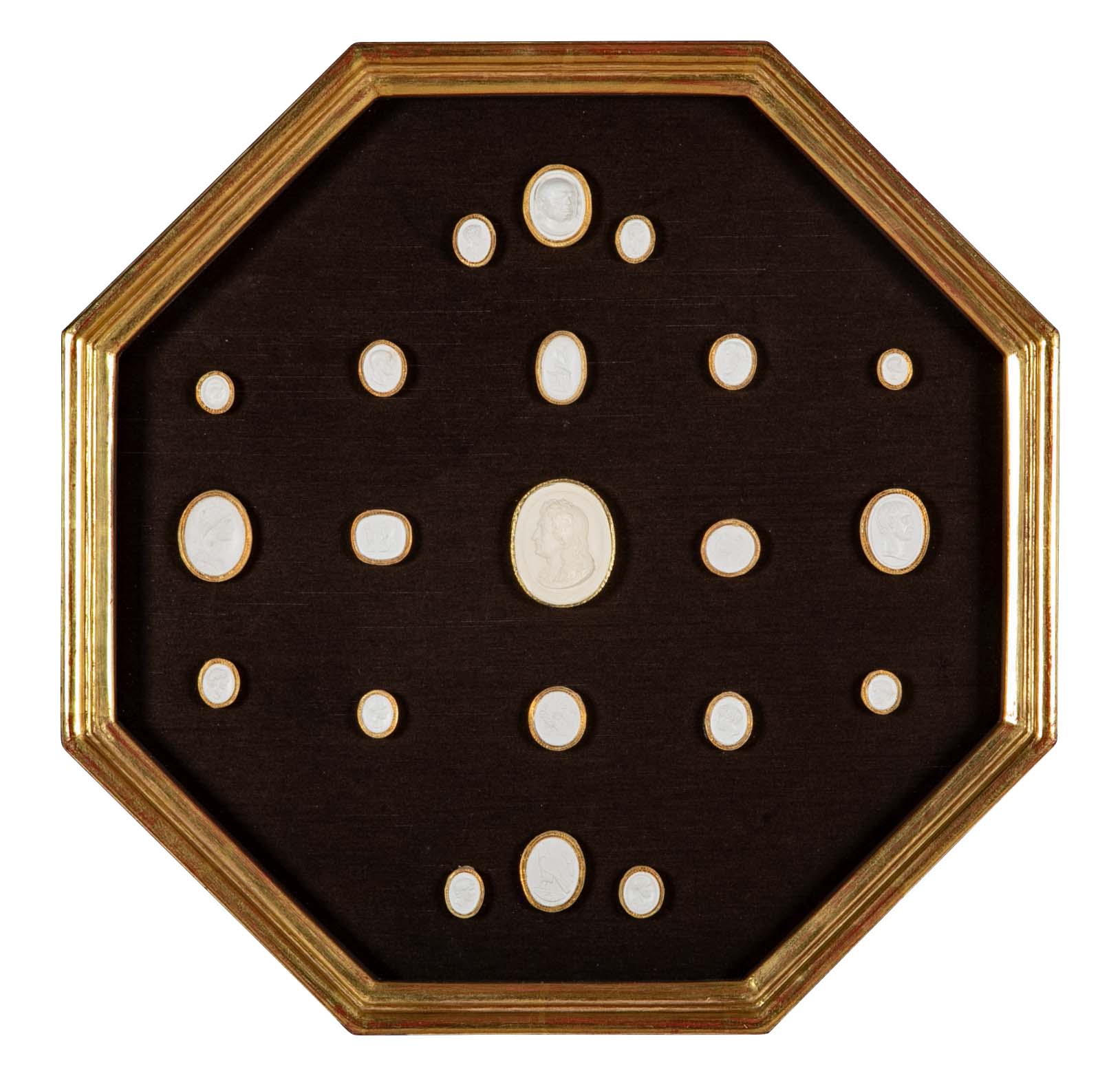 Set of 10 Octagonally Framed Italian Grand Tour Plaster Intaglios