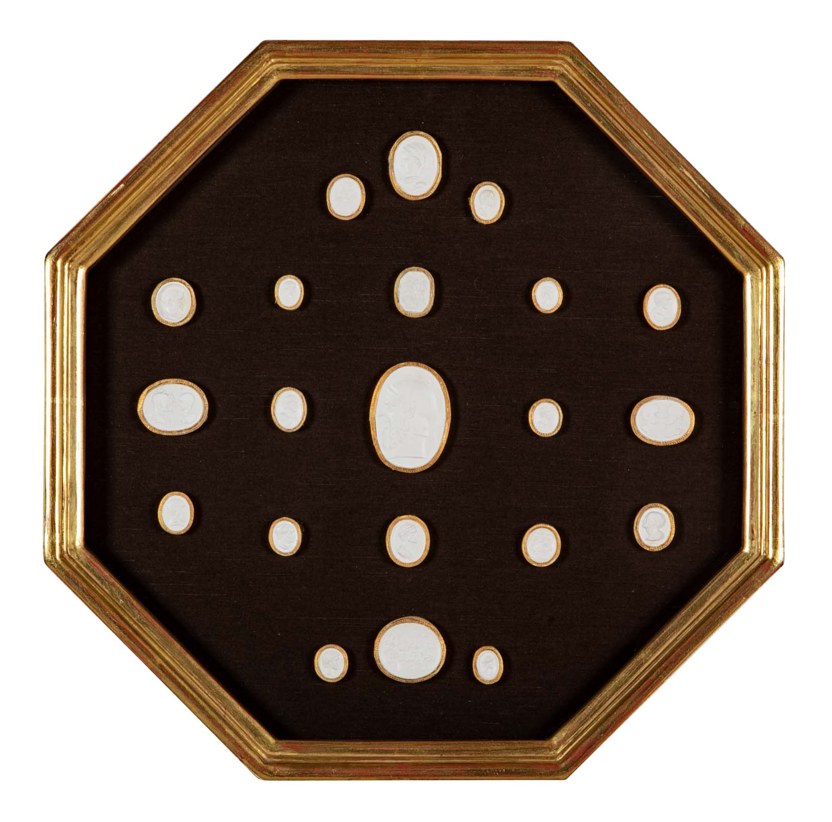 Set of 10 Octagonally Framed Italian Grand Tour Plaster Intaglios