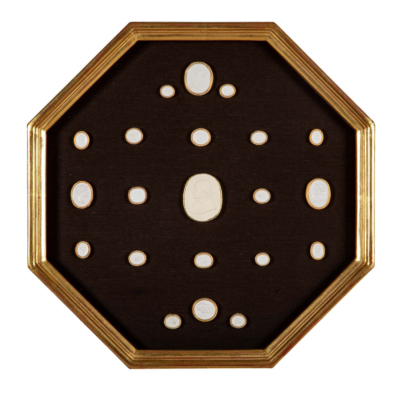 Set of 10 Octagonally Framed Italian Grand Tour Plaster Intaglios