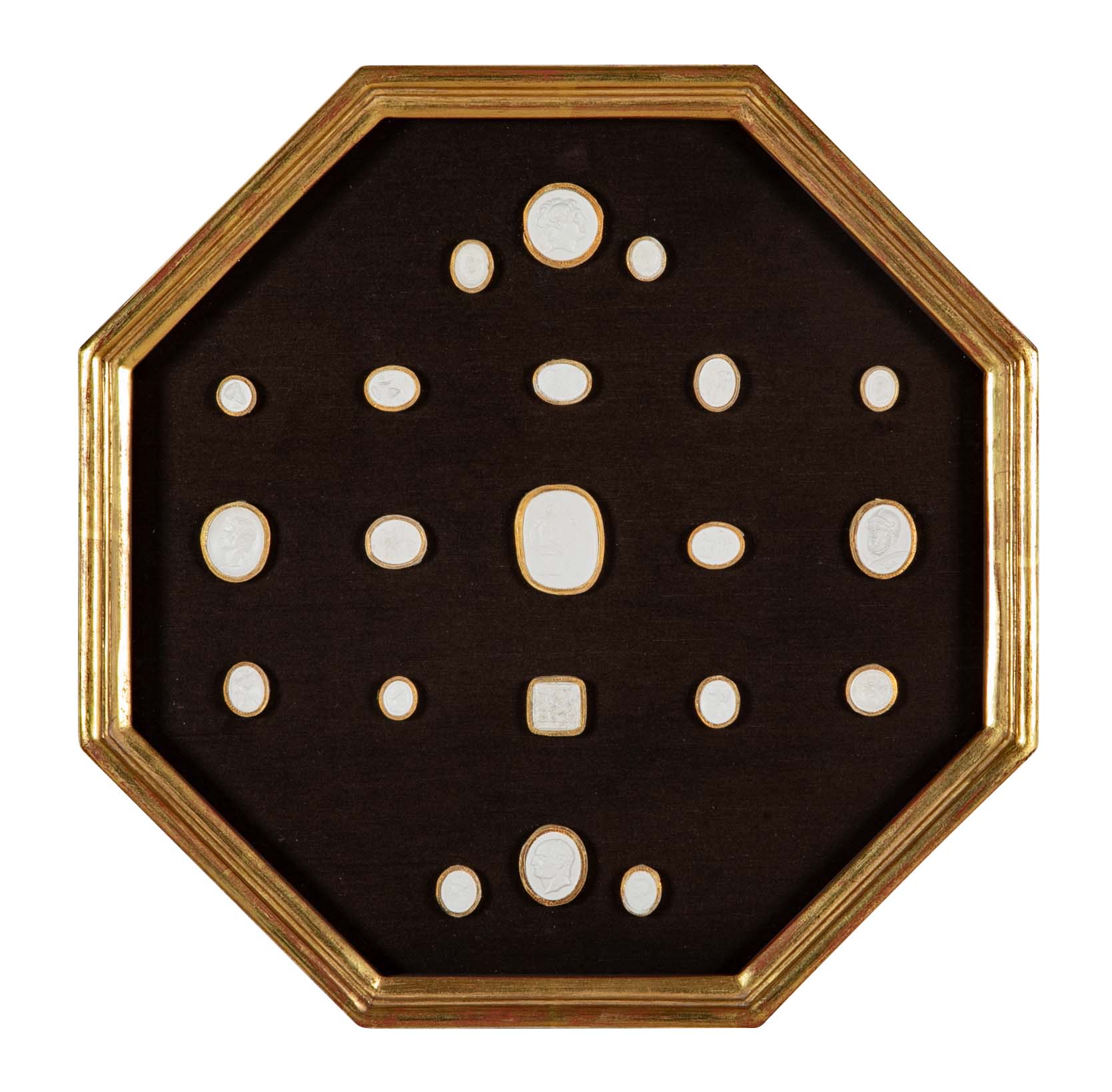 Set of 10 Octagonally Framed Italian Grand Tour Plaster Intaglios