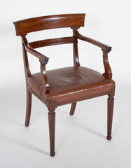 Regency Armchair with Brown Leather Seats and Curved Arm Supports