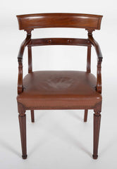 Regency Armchair with Brown Leather Seats and Curved Arm Supports