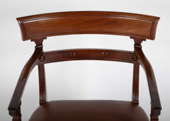 Regency Armchair with Brown Leather Seats and Curved Arm Supports