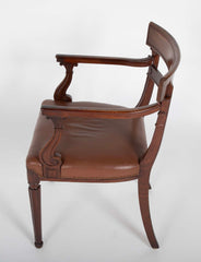 Regency Armchair with Brown Leather Seats and Curved Arm Supports