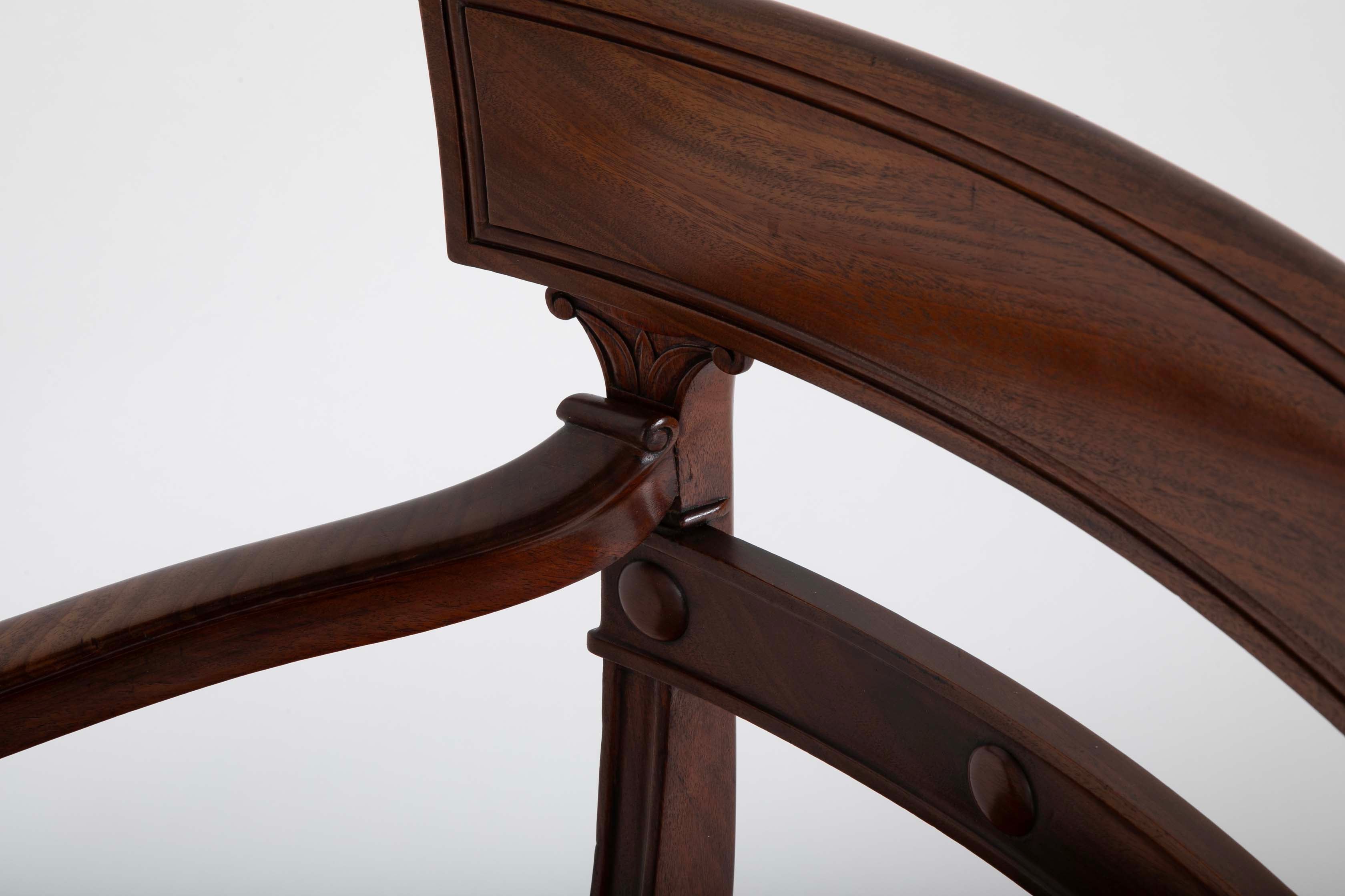 Regency Armchair with Brown Leather Seats and Curved Arm Supports