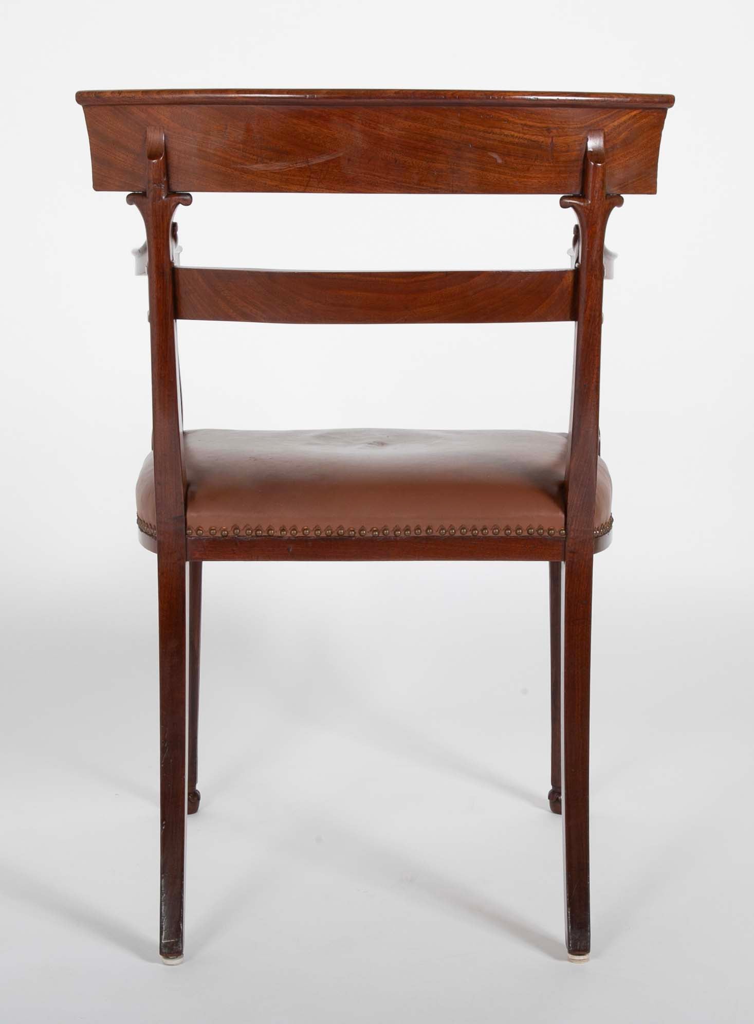 Regency Armchair with Brown Leather Seats and Curved Arm Supports