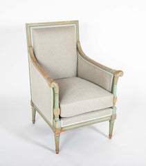 French Green Painted Louis XVI Style Armchair