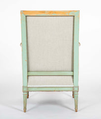 French Green Painted Louis XVI Style Armchair