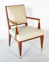 Lucien Rollin Macassar and Ebony Armchair Upholstered in Leather