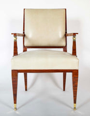 Lucien Rollin Macassar and Ebony Armchair Upholstered in Leather