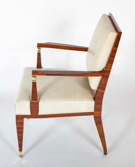 Lucien Rollin Macassar and Ebony Armchair Upholstered in Leather