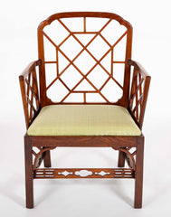 Pair Of Chinese Chippendale Mahogany Arm Chairs