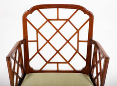 Pair Of Chinese Chippendale Mahogany Arm Chairs