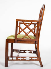 Pair Of Chinese Chippendale Mahogany Arm Chairs