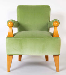 Pair of French Blond Wood Upholstered Armchairs